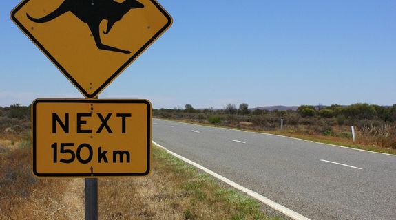 Verkehrsschild Kängurus auf Landstraße in Australien